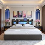 Lit coffre adulte 160x200 avec led et usb lit double capitonn� avec rangement hydraulique lit rembourr� ...