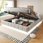 Lit coffre adulte 180 x 200 cm - sans t�te de lit - avec led et espace de rangement - sommier inclus ...