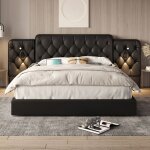 Lit coffre adulte 180x200 cmhydraulique port usb lampe de lecture sommier � lattes rembourr� sans matelas ...