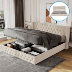 Lit coffre adulte - pdzzzd - 180x200 cm - beige - bois massif - design contemporain