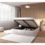 Lit coffre atlanta 160 x 200 cm avec sommier  lattes relevable beige