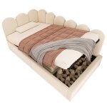 Lit coffre banquette 90x200 cm avec rangement int�gr� et sommier m�tallique - velours beige - sans matelas ...