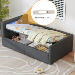 Lit coffre - becag - lit enfant rembourr� 90x200 cm avec led et usb - lit simple capitonn� avec rangement ...