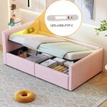 Lit coffre - becag - lit enfant rembourr� 90x200 cm avec led et usb - lit simple capitonn� avec rangement ...