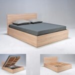 Lit coffre - cadix - ch�ne clair - 140x200cm - bois massif - a lattes