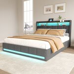 Lit coffre capitonn� 160x200 avec ledlit rembourr� avec 4 tiroirlits pour adulte coffrelit 2 personnesgrislin ...