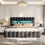 Lit coffre capitonn� 180x200 lits 2 personnes avec rangement et t�te de lit lit capitonn� avec led et ...