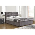 Lit coffre carla capitonn�e en tissu gris (140 x 190 cm)