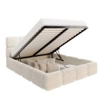 Lit coffre delicato 140 x 190 cm avec sommier � lattes relevable cr�me