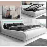 Lit coffre design rodas - blanc - 160x200cm - bois - panneaux de particules - a lattes - 2 places - contempora ...