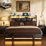 Lit coffre double 140x190 cm - leww - led et ports usb - cadre de lit 140x190 cm avec rangement - capacit� ...