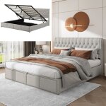 Lit coffre double 160 x 200 cm avec espace de rangement hydraulique avec sommier  lattes - dcoration ...