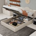 Lit coffre double 160x200 cm - lit haut capitonn� moderne et confortable avec v�rin sans matelas tissu ...