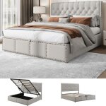 Lit coffre double 180 x 200 cm avec espace de rangement hydraulique avec sommier  lattes - dcoration ...