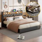 Lit coffre double 180x200 avec �clairage ledt�te de lit rangement int�gr� structure de lit robustesommier ...