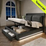 Lit coffre double 180x200 - oem - led rgb - 2 tiroirs - hydraulique - 4 pieds r�glables