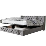 Lit coffre double gris 180�200 cm en velours sommier inclus t�te de lit haute 945 cm montage n�cessaire ...