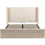 Lit coffre adulte 140x190 cm avec tête de lit capitonnée en velours côtelé beige - elma Lit coffre adulte 140x190 cm avec tête de lit capitonnée en velours côtelé beige - elma