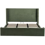 Lit coffre adulte 140x190 cm avec tête de lit capitonnée en velours côtelé vert kaki - elma Lit coffre adulte 140x190 cm avec tête de lit capitonnée en velours côtelé vert kaki - elma