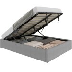 Lit coffre - homcom - 140 x 190 cm - cadre de lit double rembourr� sommier � lattes en bois rangement ...