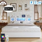 Lit coffre hydraulique 160x200 cm avec sommier - chargement usb type - c et �clairage led - tables de ...