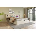 Lit coffre hydraulique 160x200 en velours beige evryae