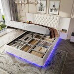 Lit coffre - langtu - 160x200 velours - sommier relevable hydraulique - led int�gr�e & usb - t�te de ...