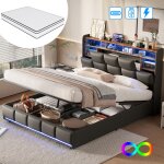 Lit coffre - luminarix - 140x190 cm - led int�gr�e - ports usb - rangement hydraulique