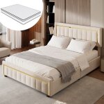 Lit coffre - luminarix - luminarix - velours beige - 140x190 cm - design contemporain