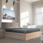 Lit coffre madrid 140x190 + 1 sommier / d�cor ch�ne blanchi