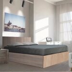 Lit coffre madrid 180x200 + 1 sommier / chne blanchi - lequaidesaffaires - contemporain - design - gris ...