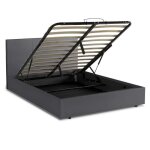 Lit coffre majestueux 90x190 gris sampur sommier  lattes inclus simili cuir rangement pratique space ...