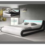 Lit coffre pour matelas 160x200cm - parisina - blanc et noir led - bois et simili cuir - rangement Lit coffre pour matelas 160x200cm - parisina - blanc et noir led - bois et simili cuir - rangement