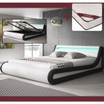 Lit coffre avec matelas texas 140x190cm couleur blanc et noir led mat�riaux bois et simili cuir rangement ...