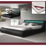 Lit coffre avec matelas texas 160x200cm couleur noir led matriaux bois et simili cuir rangement parisina ...