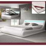 Lit coffre avec matelas texas 180x200cm couleur blanc led matériaux bois et simili cuir rangement parisina ... Lit coffre avec matelas texas 180x200cm couleur blanc led matériaux bois et simili cuir rangement parisina ...