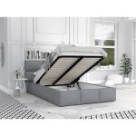 Lit coffre miami 140 x 190 cm avec sommier � lattes relevable gris clair