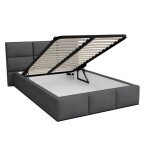 Lit coffre miami 140 x 190 cm avec sommier  lattes relevable gris fonc