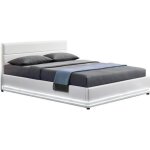 Lit new york - structure de lit en pu blanc avec rangements et led intgres - 160x200 cm