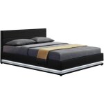 Lit new york - structure de lit en pu noir avec rangements et led intgres - 140x190 cm