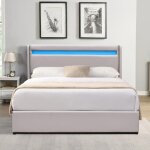 Lit coffre - nuit dor - 140x200 cm - t�te de lit led - montage facile - gris