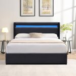 Lit coffre - nuit dor - 160x200 cm - t�te de lit led - montage facile - pvc simili entretien simplifi� ...