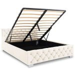 Lit coffre nuri rembourr� lit double surface de couchage 140x190 cm blanc cr�me velours doux et lumineux ...