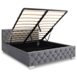 Lit coffre nuri rembourr� lit double surface de couchage 140x190 cm gris fonc� velours doux et lumineux ...