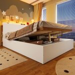 Lit coffre lit � panneaux lit double 140x200 cm hydraulique avec port usb type - c led sans matelas rangement ...