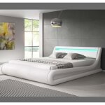 Lit coffre - parisina - 140x190cm - blanc led - bois et simili cuir - rangement