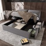 Lit coffre rangement 160 x 200 cm lit rembourr� avec 3 tiroirs lit 2 personne cadre de lit adultes sommier ...