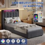 Lit coffre rembourr� 90x190 cm en velours avec v�rins hydrauliques led prises et usb t�te de lit avec ...