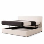 Lit coffre - sampur - 140x200 - simili cuir blanc - t�te de lit int�gr�e - ouverture horizontale