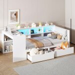 Lit coffre simple 90 x 200 cm avec �tag�res tiroirs station de recharge �clairage led color� et t�te ...